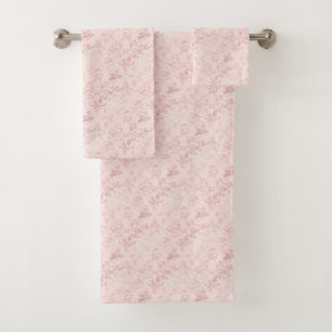 Pink Delicate Damask Pattern Luxury Bath Towel Set