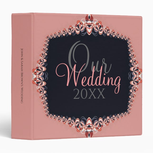 Pink Delicate Lace on Black Wedding Binder (Front/Spine)