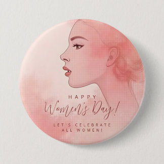 Pink Delicate Minimalist Woman Happy Women's Day 3 Inch Round Button