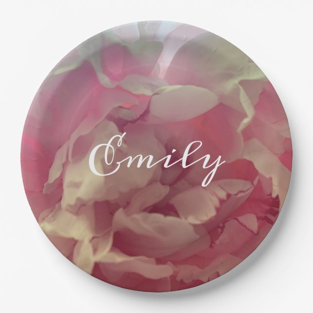 Pink Delicate Peony Floral Custom  Paper Plate (Front)