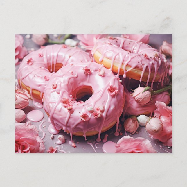 pink Delicious doughnut with sugar glaze, top view Postcard (Front)