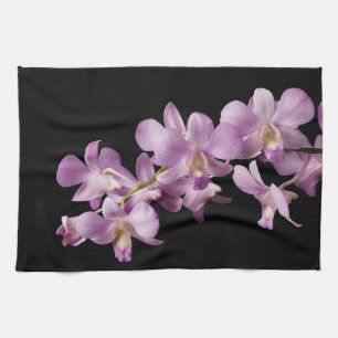 Pink Dendrobium Orchid Flower on Black - Orchids Kitchen Towel
