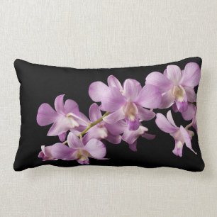 Pink Dendrobium Orchid Flower on Black - Orchids Lumbar Pillow