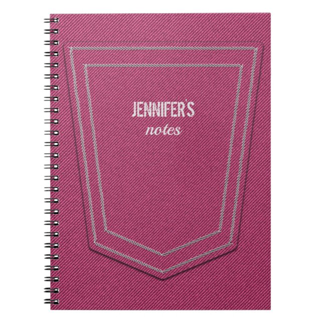 Pink Denim Jeans Texture Name Personalized Notebook (Front)