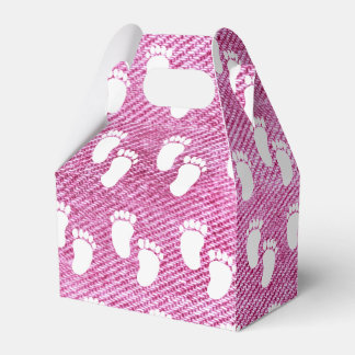 Pink Denim Print Baby Shower Footprint Pattern Favor Box