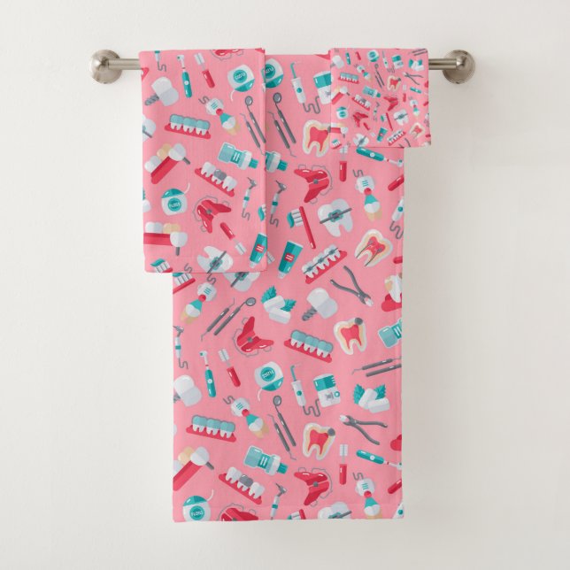 Pink Dental Pattern Bath Towel Set (Insitu)