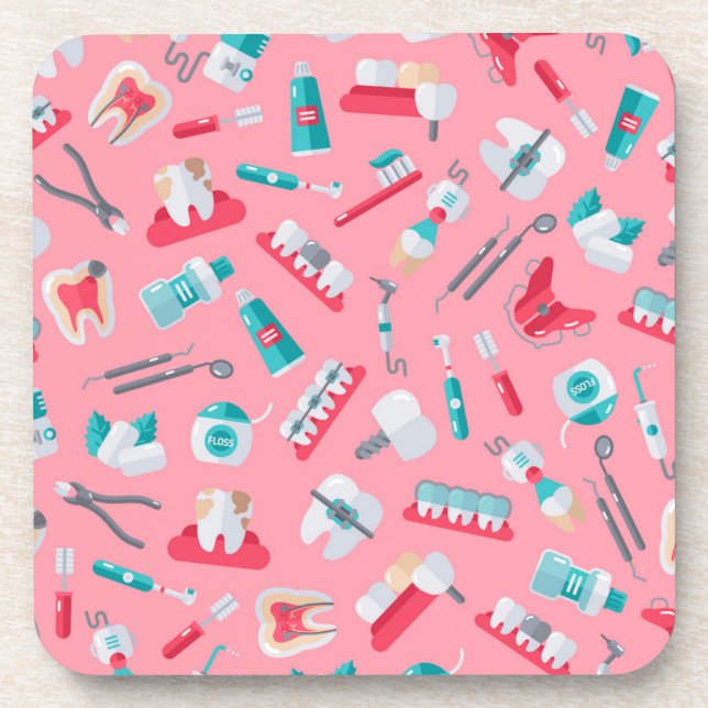 Pink Dental Pattern Coaster (Front)
