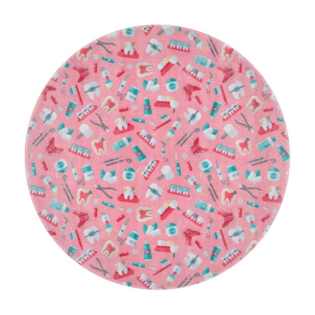 Pink Dental Pattern Cutting Board (Front)