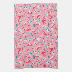 Pink Dental Pattern Kitchen Towel
