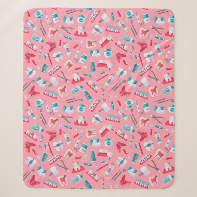 Pink Dental Pattern Sherpa Blanket (Front)