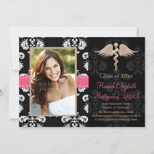 Pink Dental School Graduation Announcements Invite (Front)