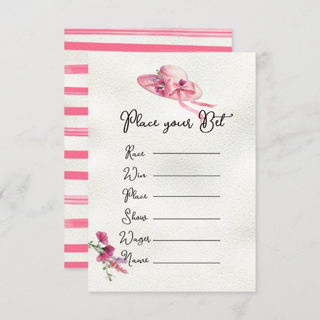 Pink Derby Hat Bridal shower Betting Cards (Front/Back)