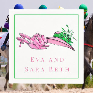 Pink Derby Hat & Heels / Personalized Names Party Napkin