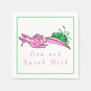 Pink Derby Hat & Heels / Personalized Script Names Napkin