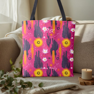 Pink Desert Floral Pattern – Bold Botanical Cactus Tote Bag