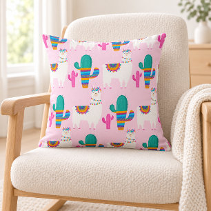 Pink Desert Llama and Cactus Nursery Throw Pillow
