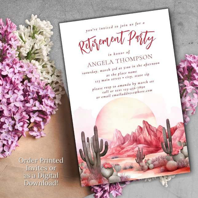 Pink Desert Watercolor Simple Retirement Party Inv Invitation (')