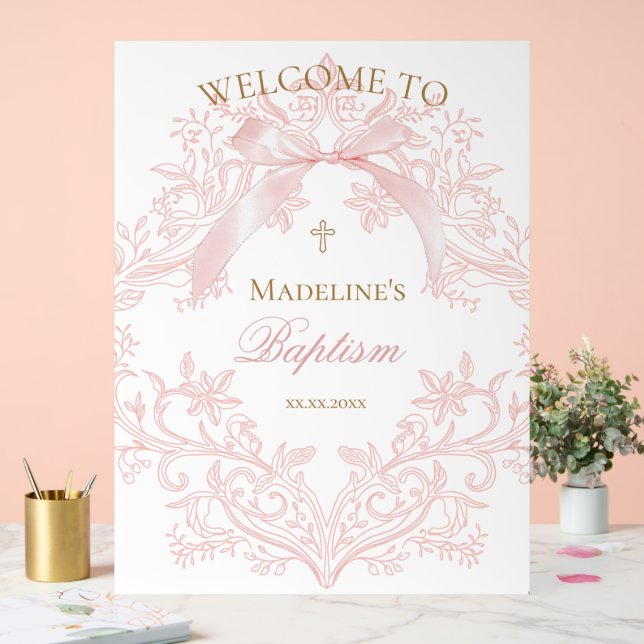 pink design Baptism welcome Acrylic Sign (Wedding)