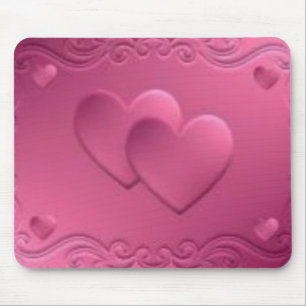 pink design with 2 hearts mouse pad
