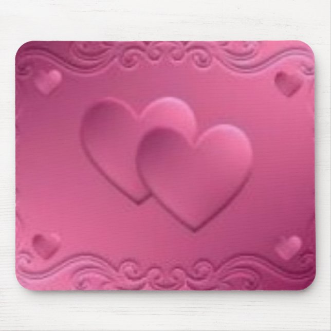 pink design with 2 hearts mouse pad (Front)