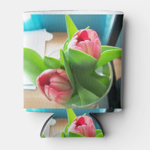 Pink Desktop tulips Can Cooler