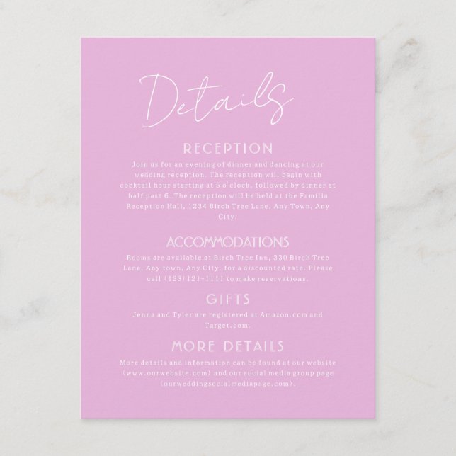 Pink Details Large Wedding Enclosure Card (Front)