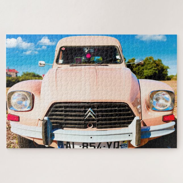 Pink Deux Chevaux, vintage french car. Jigsaw Puzzle (Horizontal)