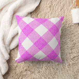 Pink Diagonal Buffalo Chequered Throw Pillow