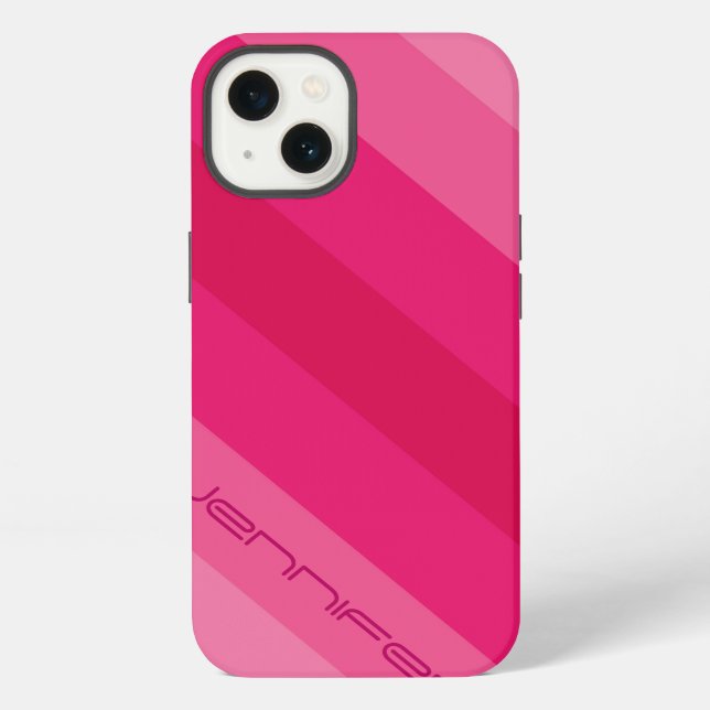 Pink Diagonal Stripe Modern, Name,  iPhone Case (Back)