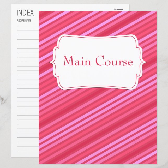 Pink Diagonal Striped Recipe Category/Index (Front/Back)