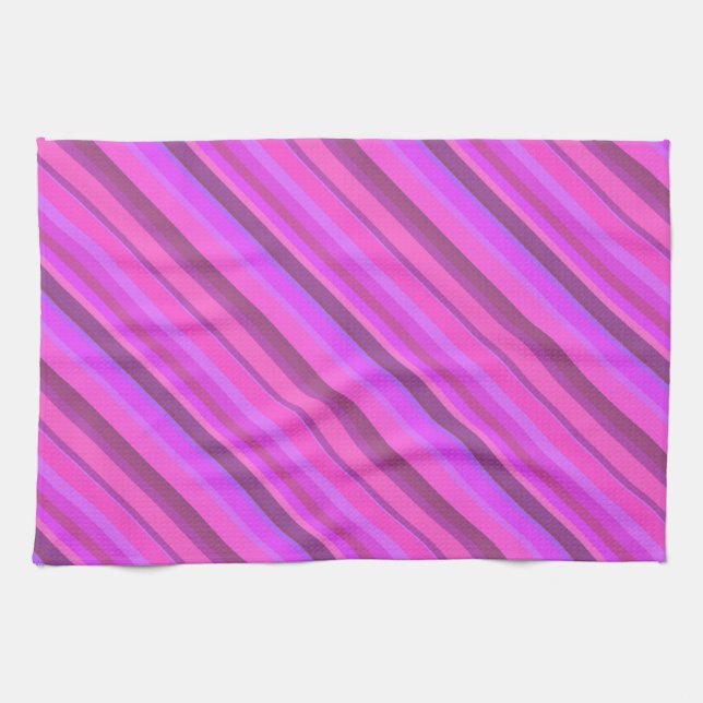 Pink diagonal stripes kitchen towel (Horizontal)