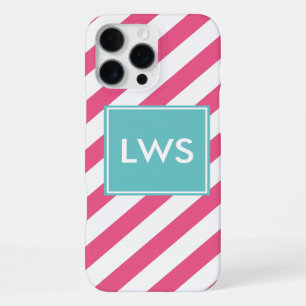 Pink Diagonal Stripes Monogram iPhone 16 Pro Max Case