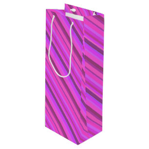 Pink diagonal stripes wine gift bag
