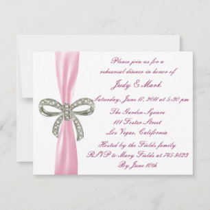 Pink Diamond Bow Wedding Rehearsal Dinner Invite