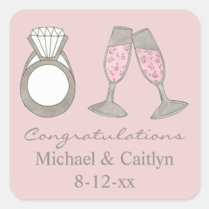 Pink Diamond Champagne Congratulations Wedding Square Sticker