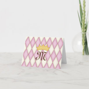 Pink Diamond Check Crowned Monogram Princess Thank You Card