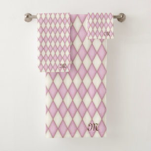 Pink Diamond Check Personalized Monogram Girls Bath Towel Set