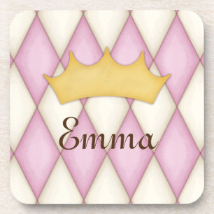 Pink Diamond Check Personalized Name Princess Coaster