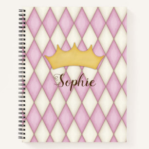 Pink Diamond Check Personalized Name Princess Notebook
