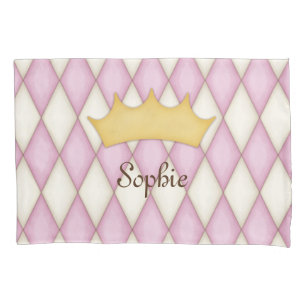 Pink Diamond Check Personalized Name Princess Pillowcase