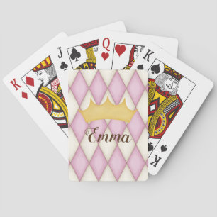 Pink Diamond Check Personalized Name Princess Playing Cards