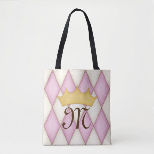 Pink Diamond Check Personalized Name Princess Tote Bag
