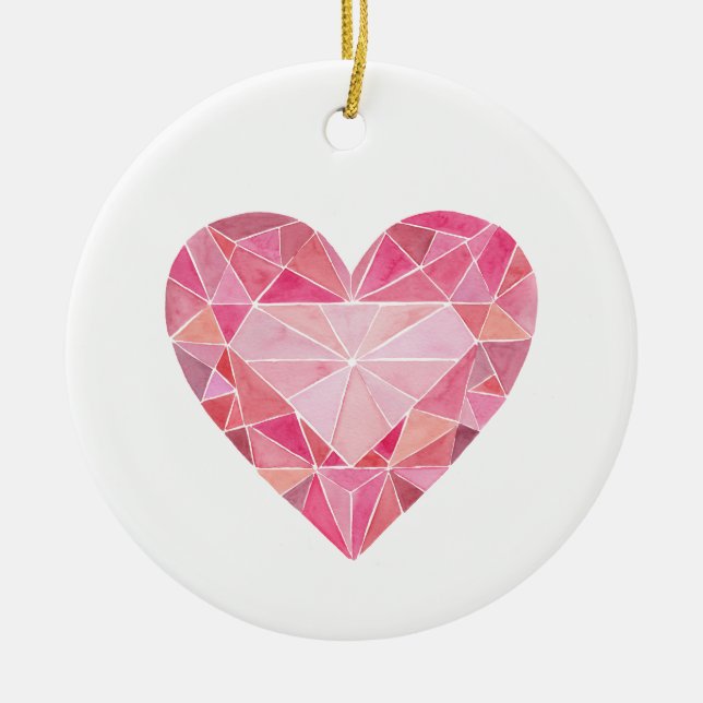 Pink Diamond Heart Gem LOVE YOU Artisan Ceramic Ornament (Front)