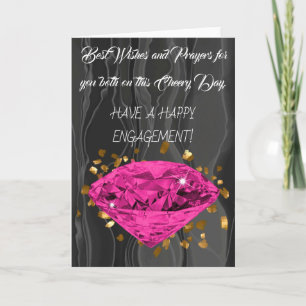 Pink Diamond on Gold Confetti Engagement Congrats  Card