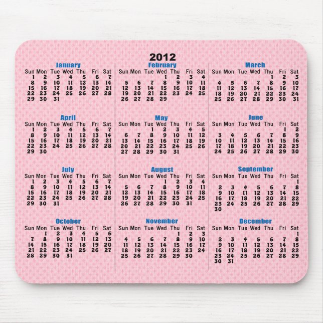 Pink Diamond Pattern 2012 Calendar Mousepad (Front)
