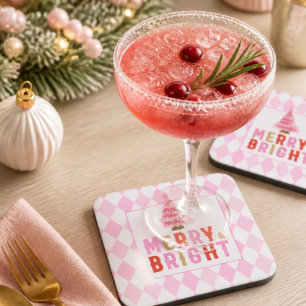 Pink Diamond Pattern Merry and Bright Coaster