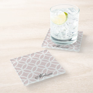 Pink Diamond Pattern Personalized Glass Coaster