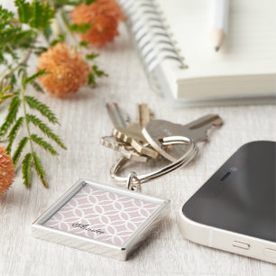 Pink Diamond Pattern Personalized Keychain