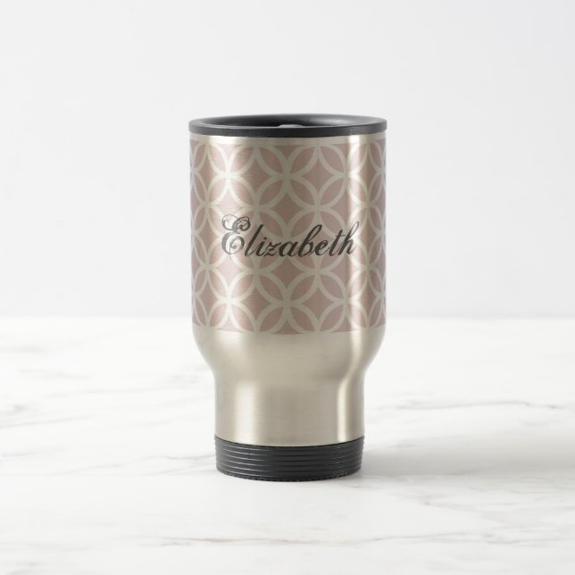 Pink Diamond Pattern Personalized Travel Mug (Center)