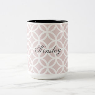 Pink Diamond Pattern Personalized Two-Tone Coffee Mug